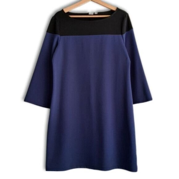 GAP | Long Sleeve Colorblock Shift Dress Knee Length Pull Over Black & Blue Sz M - Picture 3 of 12